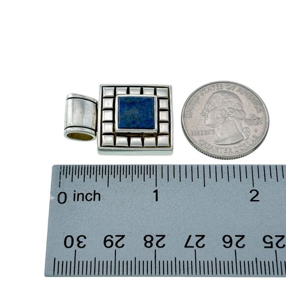 Vintage Sterling Silver 925 Geometric Lapis Lazuli Square Pendant - Picture 5 of 6